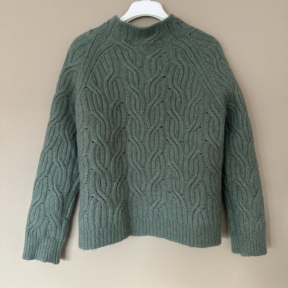 $475 Vince Alpaca Wool Chunky Cable Knit Sweater Women XL Green Mock Neck Thick - Picture 8 of 10